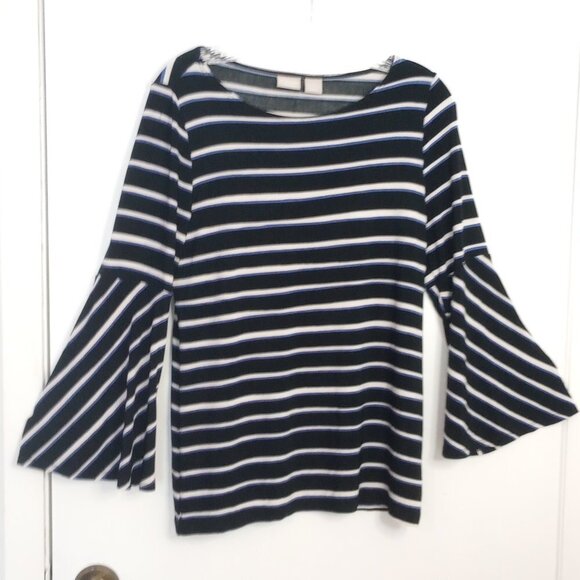 Chico's Travelers Classic Striped Bell-Sleeve Top - Picture 2 of 9